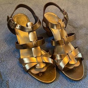 JCrew heeled sandals in metallic gold size 11